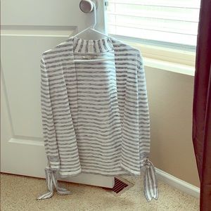 Light Gray & White Striped open cardigan
